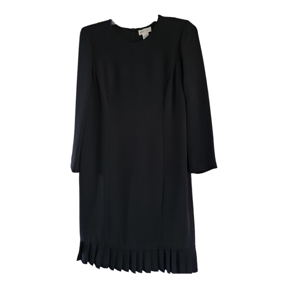 Draper's & Damon's Sheath Dress Size 12 Black Classic Pleated Hem Long Sleeves